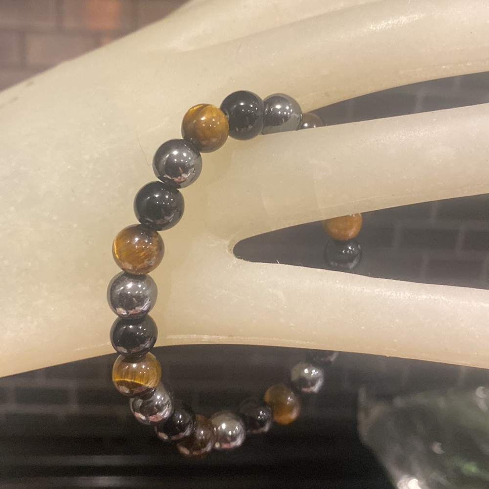 3 stones in bracelet Black obsidian tiger eye & hamatite Beaded Bracelet